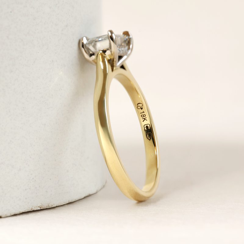 1.09 ct Horizontal Emerald-cut Bi-Colour Love Note with Partial Hidden Halo in Yellow and White Gold