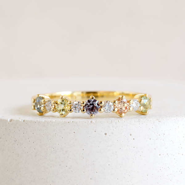 Rainbow Stella 9 Stone Ring in 18K Yellow Gold