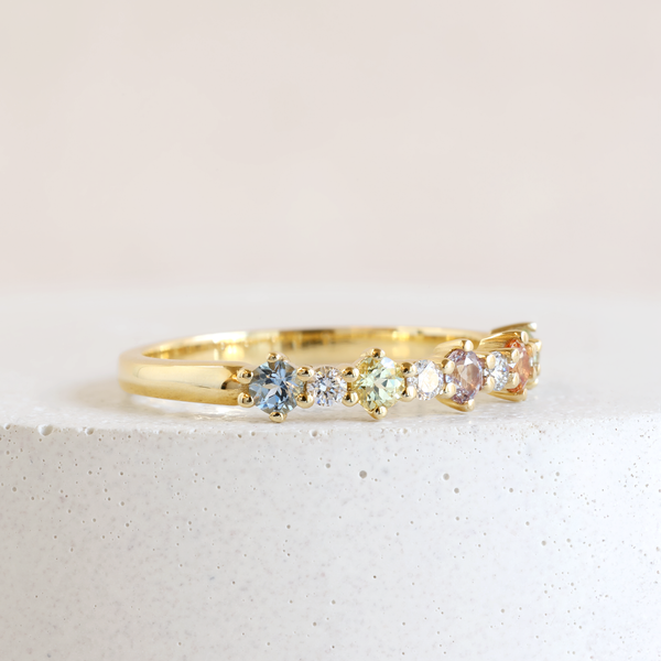 Rainbow Stella 9 Stone Ring in 18K Yellow Gold