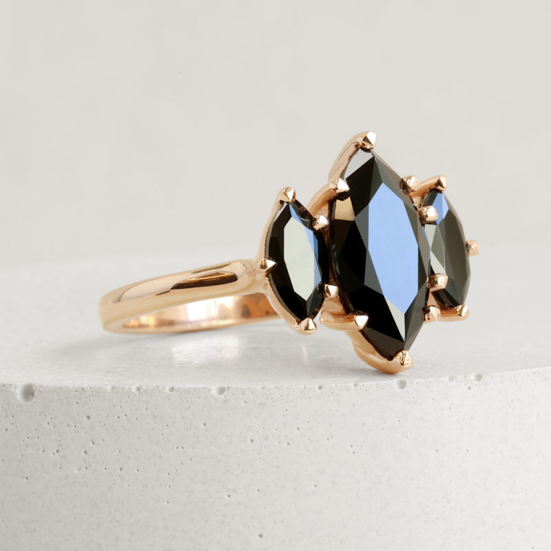 Ethical, Custom Ring-Marquise Black Spinel Three Stone Avery Ring