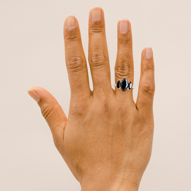 Ethical, Custom Ring-Marquise Black Spinel Three Stone Avery Ring