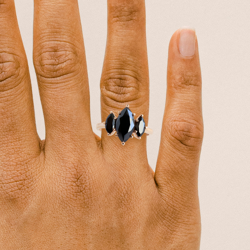 Ethical, Custom Ring-Marquise Black Spinel Three Stone Avery Ring