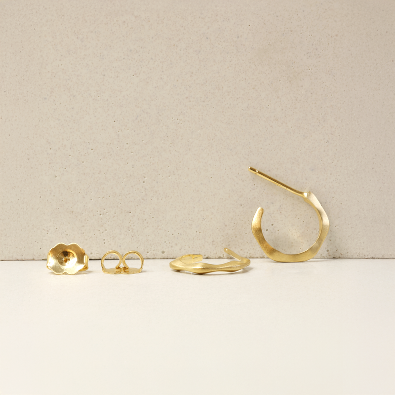 Satin Mini Ripple Hoops in 18K Yellow Gold