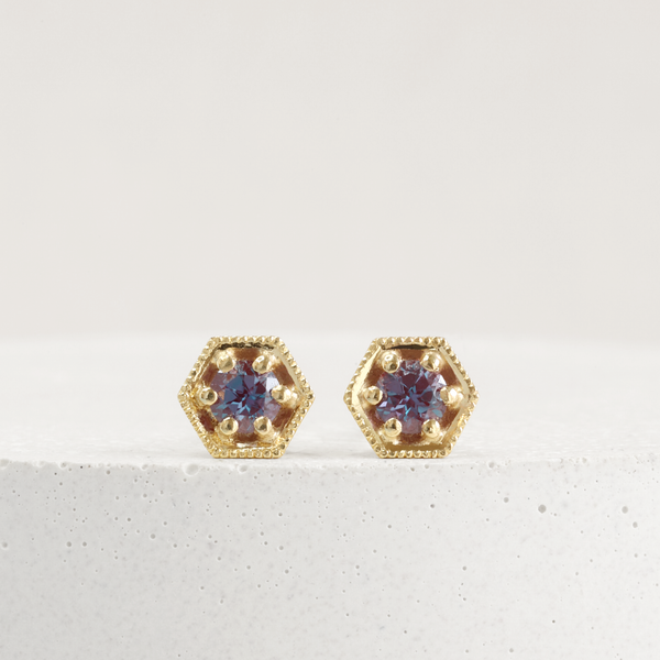 0.24 tcw Lab Grown Alexandrite Hexa Studs in Yellow Gold