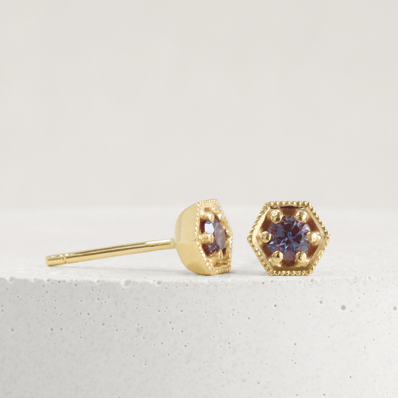 0.24 tcw Lab Grown Alexandrite Hexa Studs in Yellow Gold
