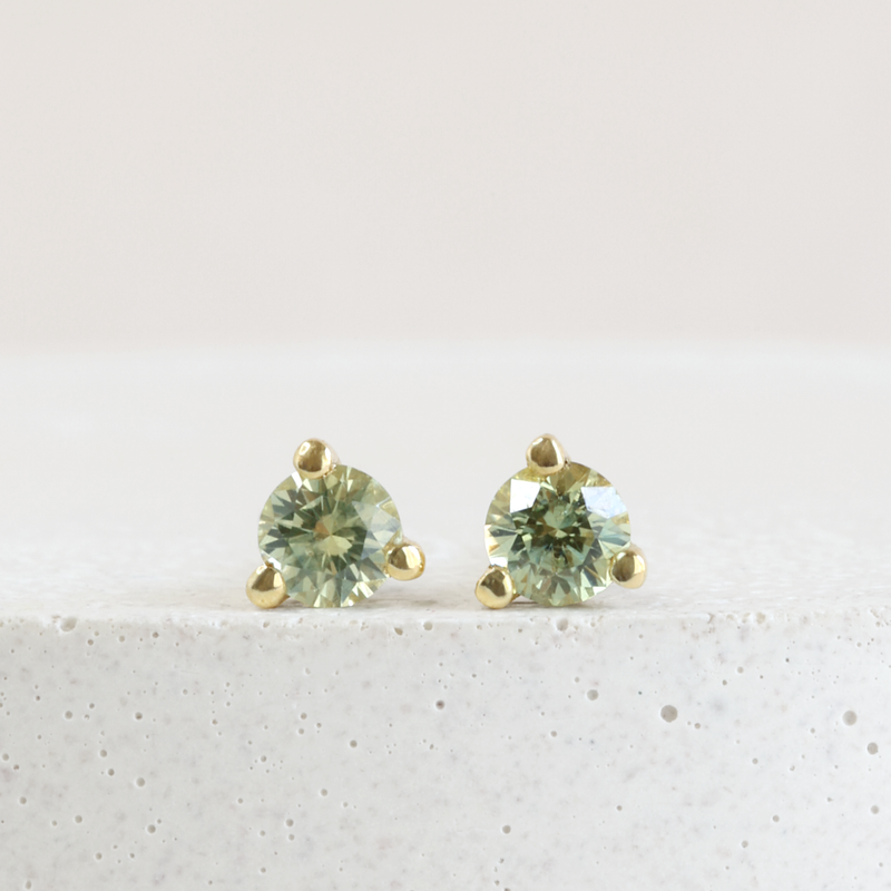 3 mm Yellow-Green Montana Sapphire Martini Studs in Yellow Gold