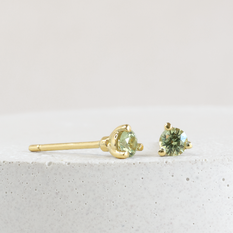 3 mm Yellow-Green Montana Sapphire Martini Studs in Yellow Gold