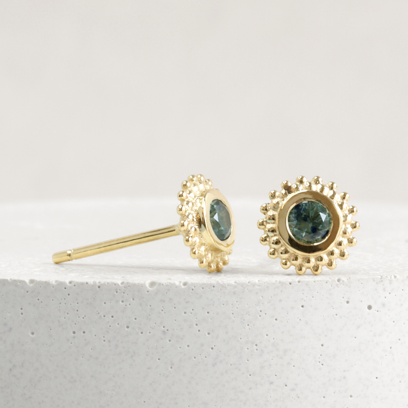 0.26 tcw Green Montana Sapphire Dahlia Studs in Yellow Gold