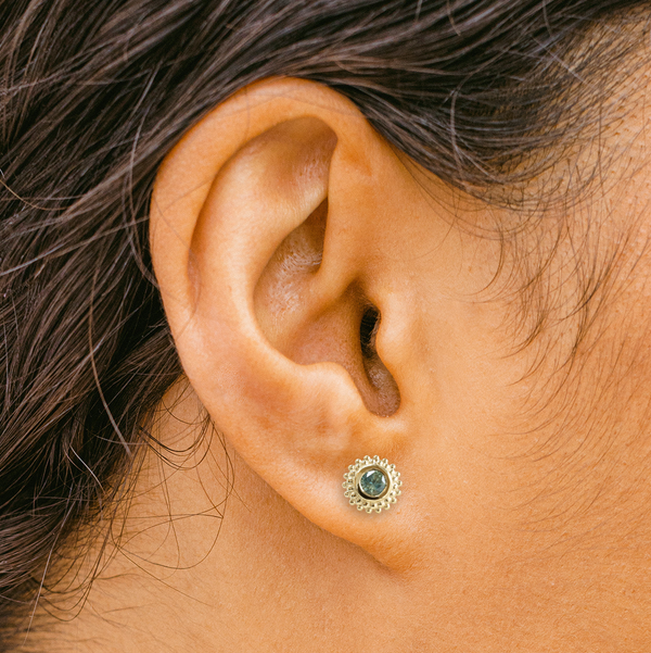 0.26 tcw Green Montana Sapphire Dahlia Studs in Yellow Gold