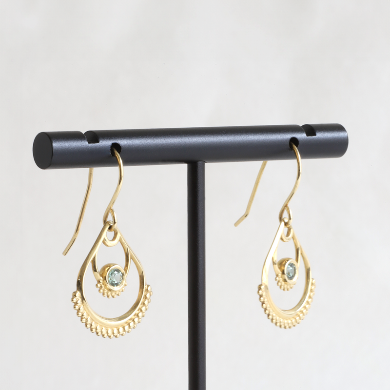 Ethical Jewellery & Engagement Rings Toronto - Montana Sapphire Dahlia Drop Earrings in Yellow Gold - FTJCo Fine Jewellery & Goldsmiths