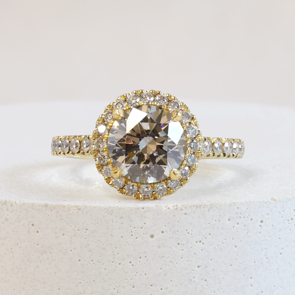 Ethical Jewellery & Engagement Rings Toronto - Pre-Loved Round Love Note Halo with Pavé in Yellow Gold - FTJCo Fine Jewellery & Goldsmiths