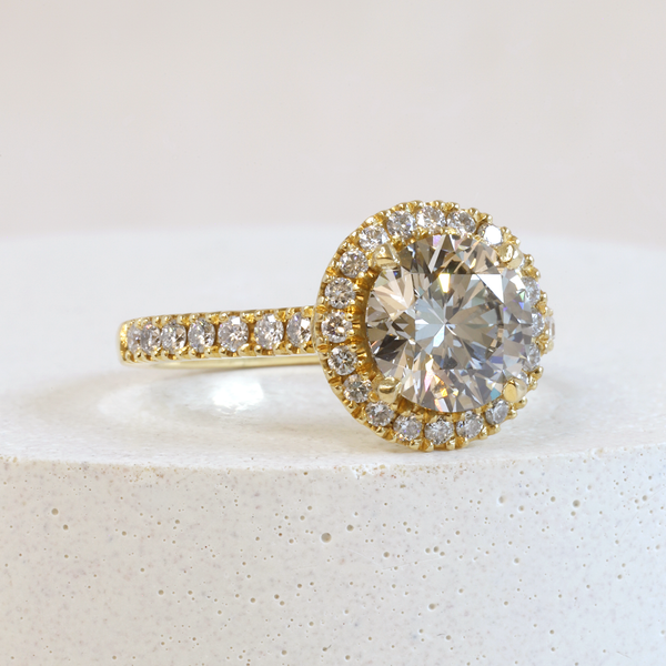 Ethical Jewellery & Engagement Rings Toronto - Pre-Loved Round Love Note Halo with Pavé in Yellow Gold - FTJCo Fine Jewellery & Goldsmiths