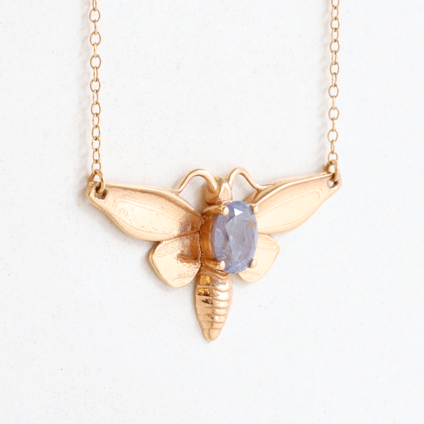 Ethical Jewellery & Engagement Rings Toronto - 1.60 ct Oval Rustic Lavender Sapphire Moth Pendant in Rose Gold - FTJCo Fine Jewellery & Goldsmiths