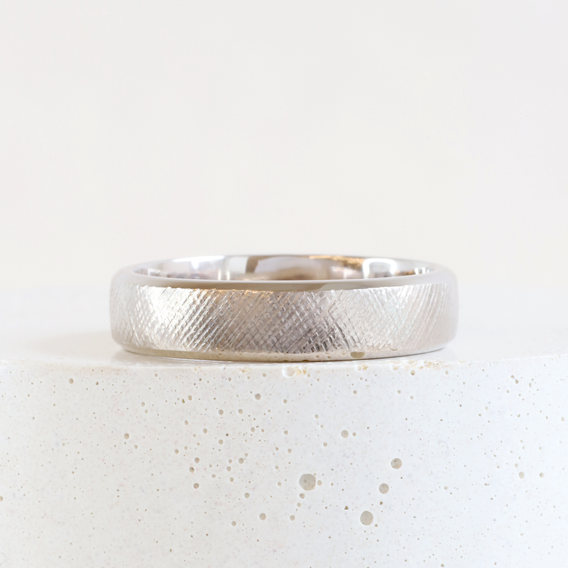 Ethical Jewellery & Engagement Rings Toronto - 5 mm Knurling Tool Pattern With Bevelled Edges in White - FTJCo Fine Jewellery & Goldsmiths