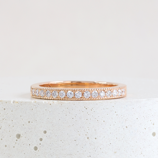 Bead-set Band with Mill Grain in Rose Gold