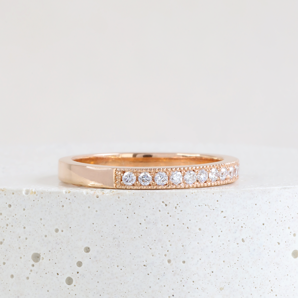 Bead-set Band with Mill Grain in Rose Gold