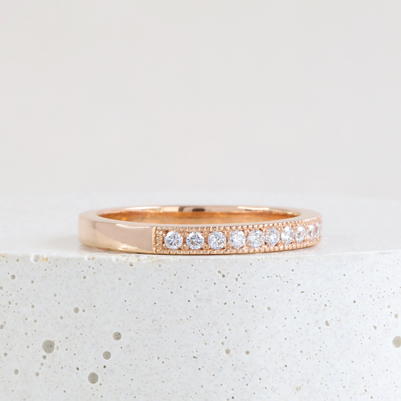 Ethical Jewellery & Engagement Rings Toronto - Bead-set Band with Mill Grain in Rose Gold - FTJCo Fine Jewellery & Goldsmiths