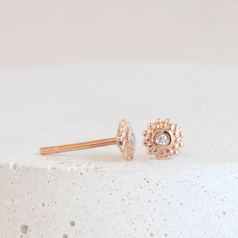 Diamond Mini Dahlia Studs in Rose