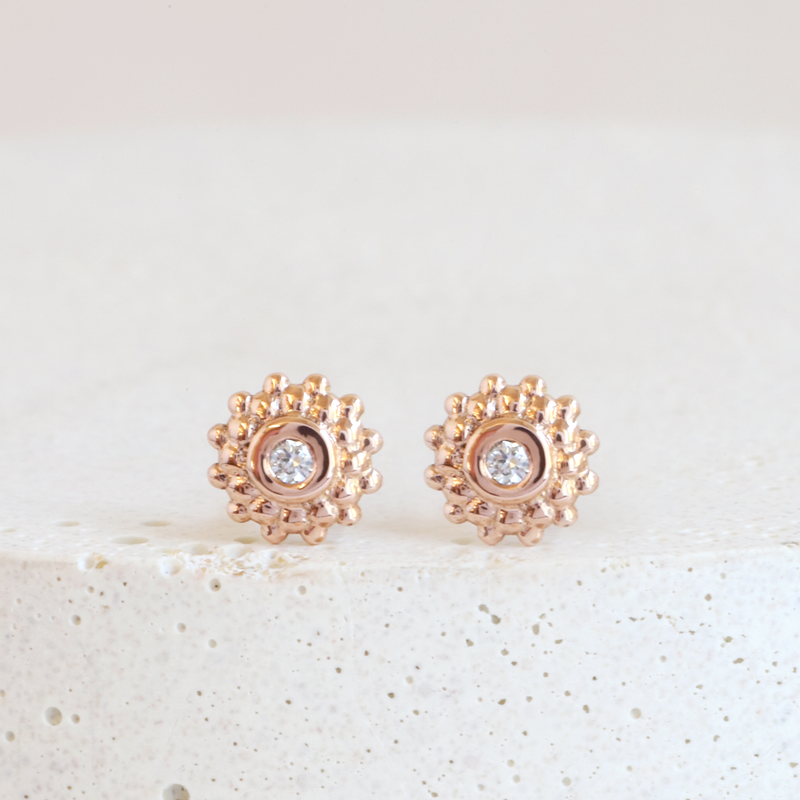 Diamond Mini Dahlia Studs in Rose