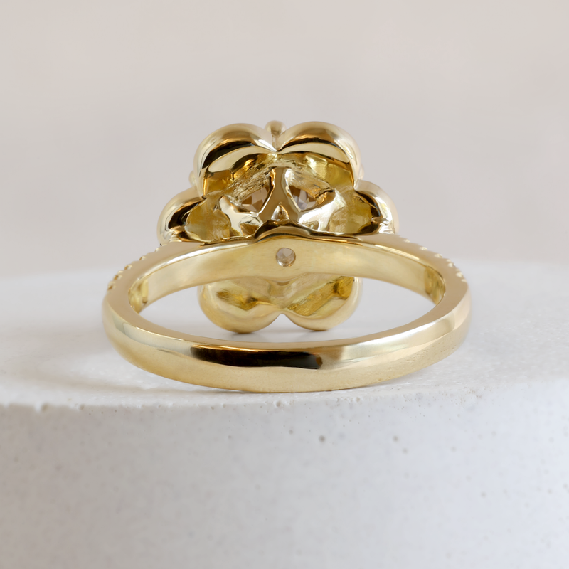 3.92 ct FTJCo Star-cut Diamond Aster Halo Ring in Yellow Gold