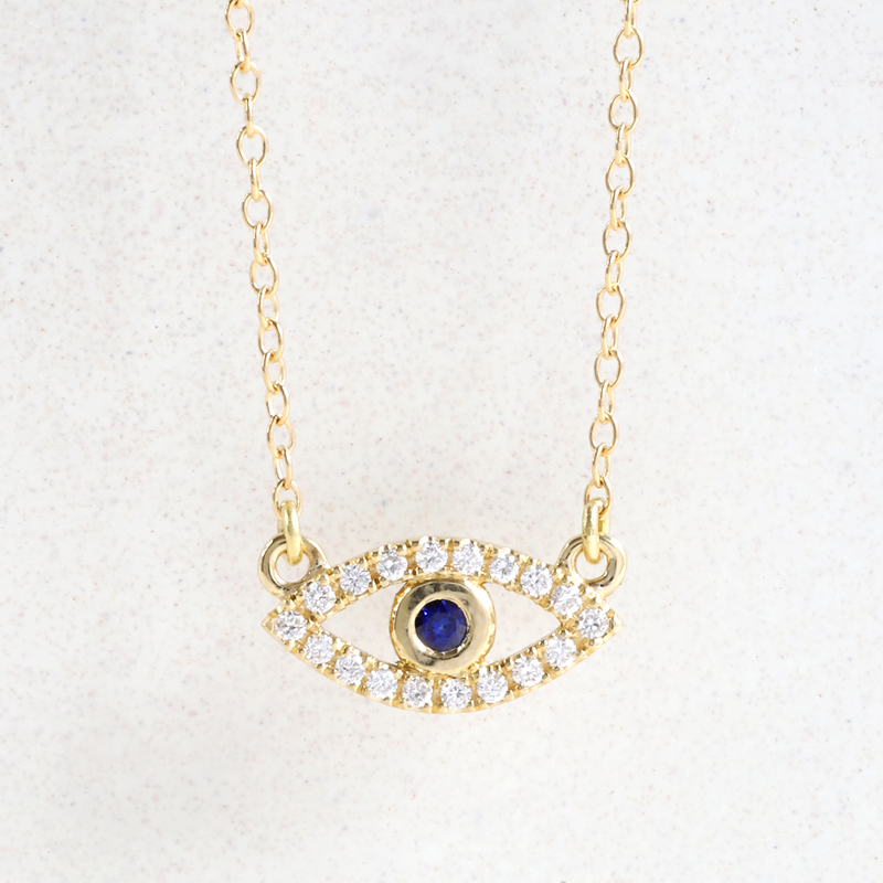 Ethical Jewellery & Engagement Rings Toronto - 2mm Blue Lab Sapphire Evil Eye Pendant with Pave in Yellow - FTJCo Fine Jewellery & Goldsmiths