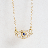 Ethical Jewellery & Engagement Rings Toronto - 2mm Blue Lab Sapphire Evil Eye Pendant with Pave in Yellow - FTJCo Fine Jewellery & Goldsmiths