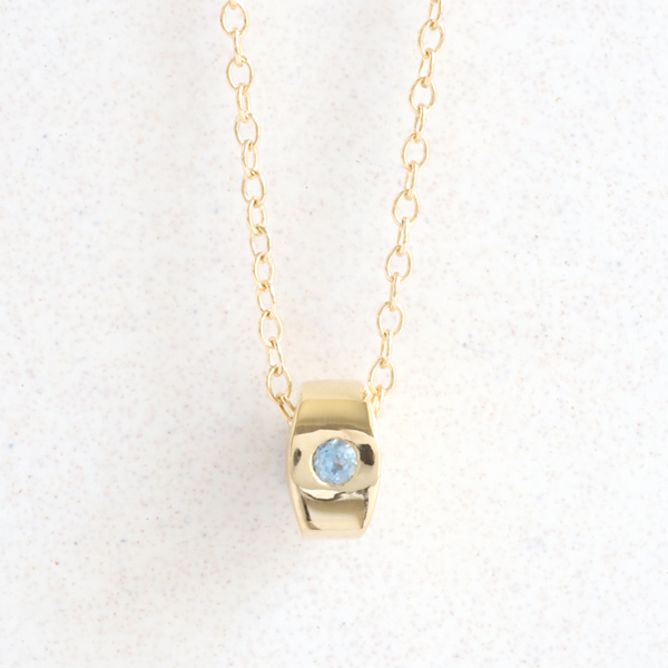 Ethical Jewellery & Engagement Rings Toronto - Aquamarine (March) Birthstone Bead Pendant In Yellow Gold - FTJCo Fine Jewellery & Goldsmiths