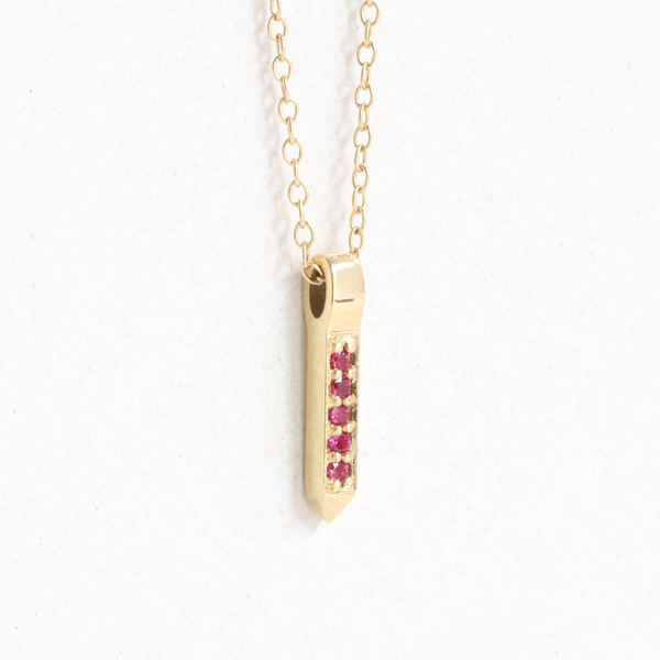 Ruby (July) Quill Pendant in Yellow Gold