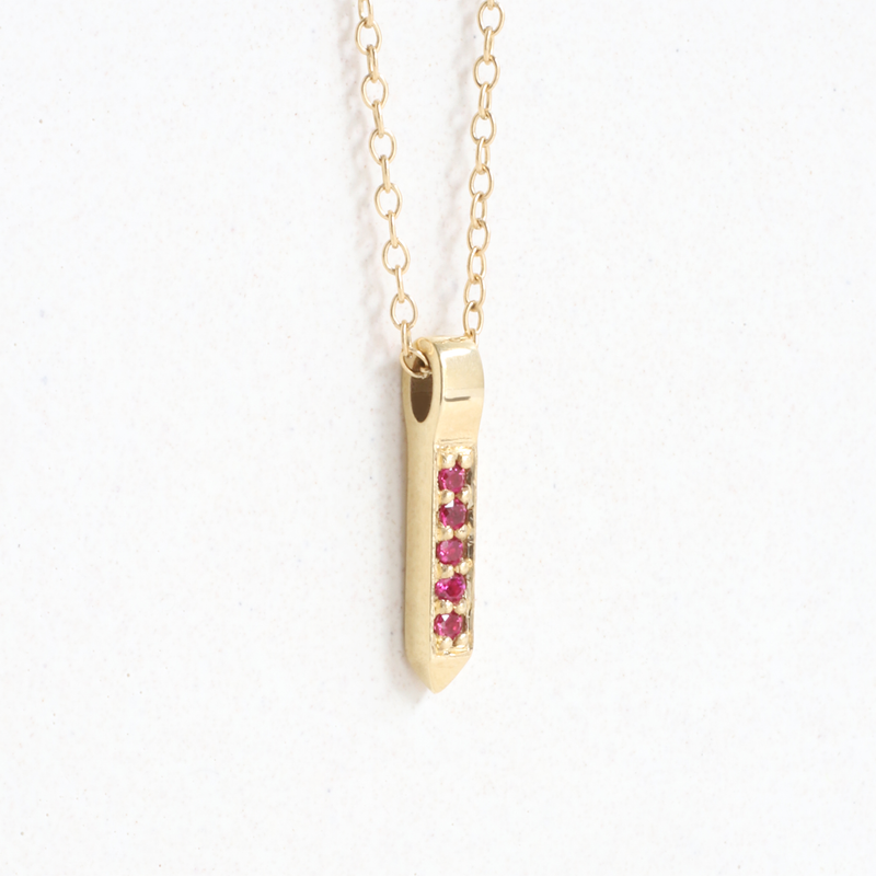 Ruby (July) Quill Pendant in Yellow Gold