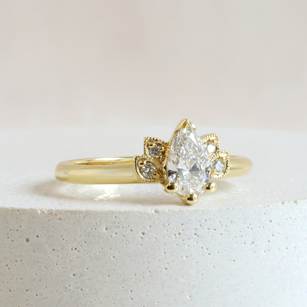 Ethical Jewellery & Engagement Rings Toronto - 0.49 ct G VVS2 Lotus Pear Cut Ring in Yellow Gold - FTJCo Fine Jewellery & Goldsmiths
