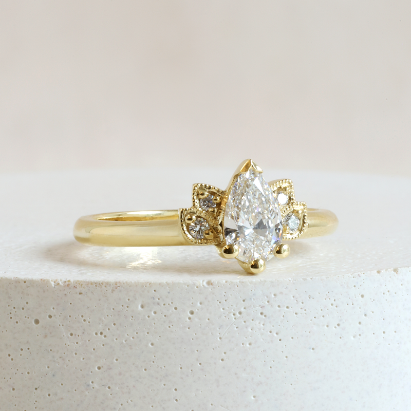 Ethical Jewellery & Engagement Rings Toronto - 0.49 ct G VVS2 Lotus Pear Cut Ring in Yellow Gold - FTJCo Fine Jewellery & Goldsmiths