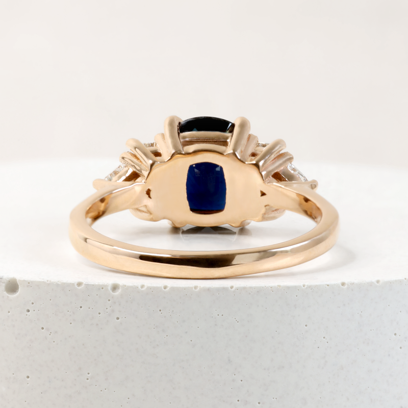 1.48 ct Blackish-Blue Cushion cut Sapphire Five Stone Ring in 18K Rose Gold Five Stone Ring