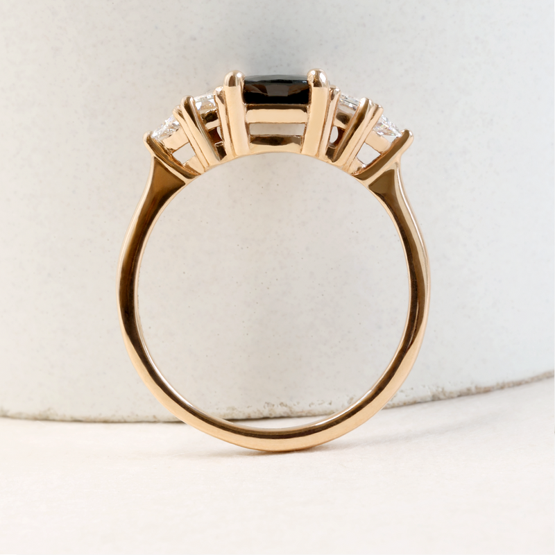 1.48 ct Blackish-Blue Cushion cut Sapphire Five Stone Ring in 18K Rose Gold Five Stone Ring