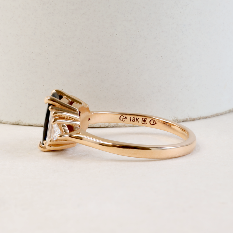 1.48 ct Blackish-Blue Cushion cut Sapphire Five Stone Ring in 18K Rose Gold Five Stone Ring