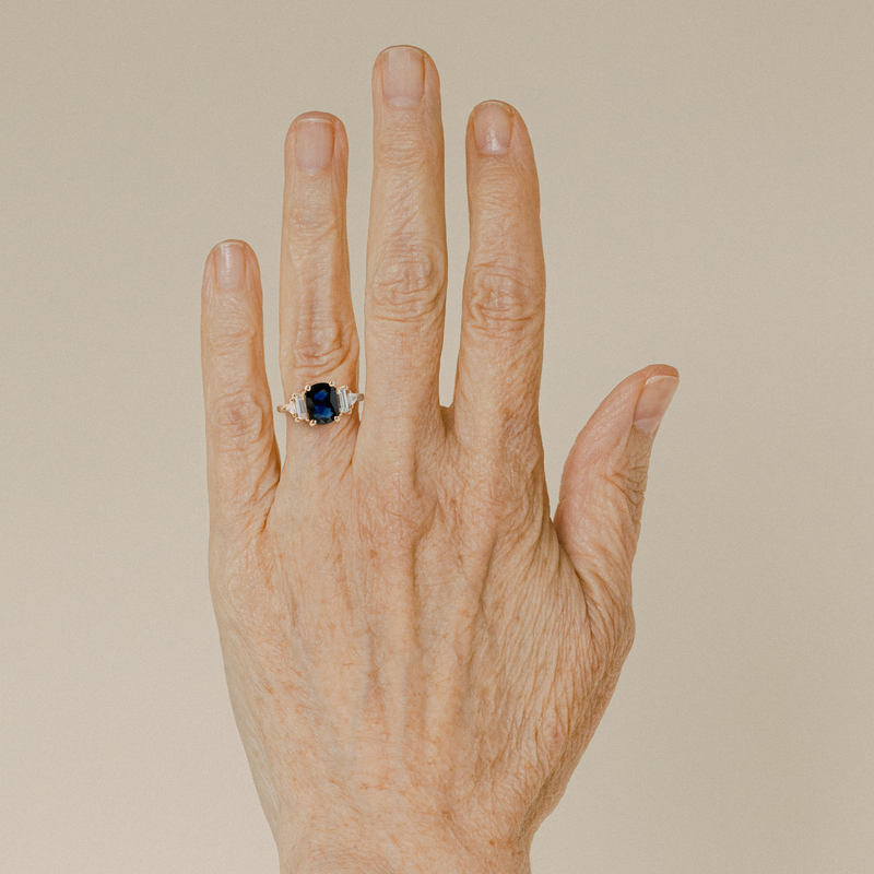 1.48 ct Blackish-Blue Cushion cut Sapphire Five Stone Ring in 18K Rose Gold Five Stone Ring