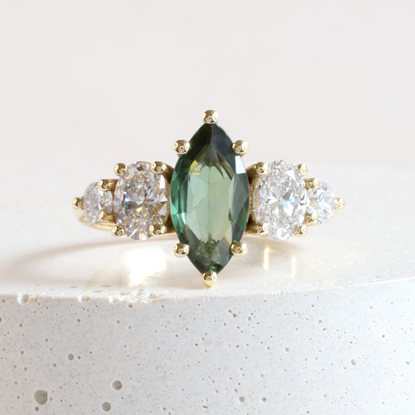 Ethical Jewellery & Engagement Rings Toronto - 1.45ct Forest Green Marquise Sapphire Five Stone Avery Ring in Yellow - FTJCo Fine Jewellery & Goldsmiths