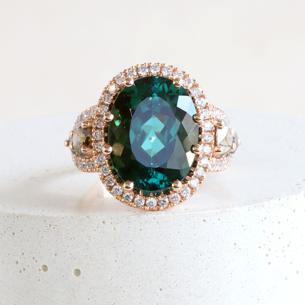 Ethical Jewellery & Engagement Rings Toronto - AGTA Submission Oval Tourmaline Halo Ring - FTJCo Fine Jewellery & Goldsmiths