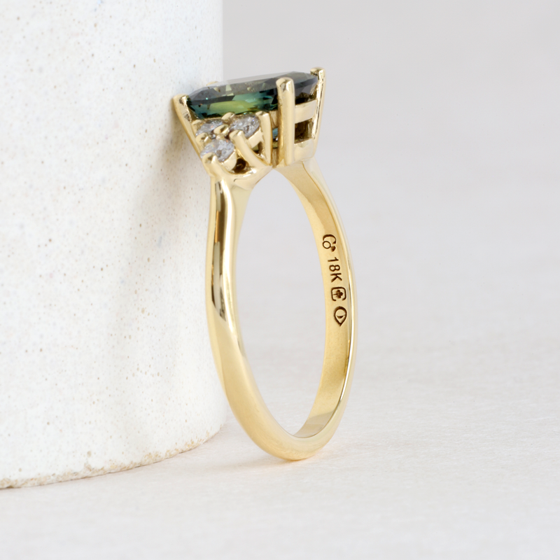 Ethical Jewellery & Engagement Rings Toronto - 1.74 ct Deep Ocean Green Australian Sapphire Emma Ring in Yellow - FTJCo Fine Jewellery & Goldsmiths