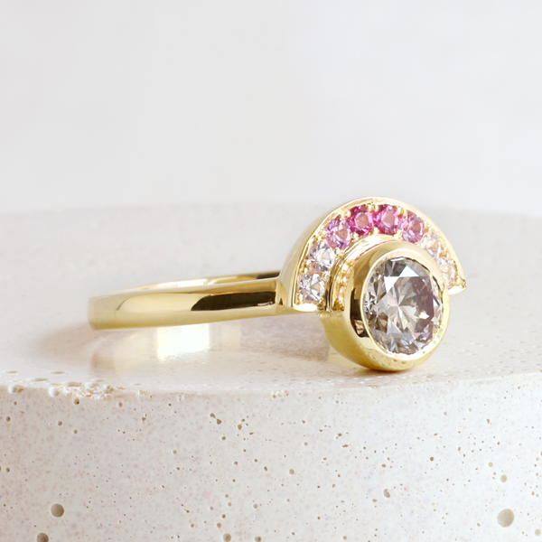 Ethical Jewellery & Engagement Rings Toronto - 0.53 ct Warm Grey Lab Diamond Solis Half Halo Bezel Ring in Yellow - FTJCo Fine Jewellery & Goldsmiths