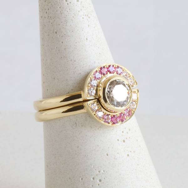 Ethical Jewellery & Engagement Rings Toronto - Solis Round Half Bezel Ring & Matching Band - FTJCo Fine Jewellery & Goldsmiths