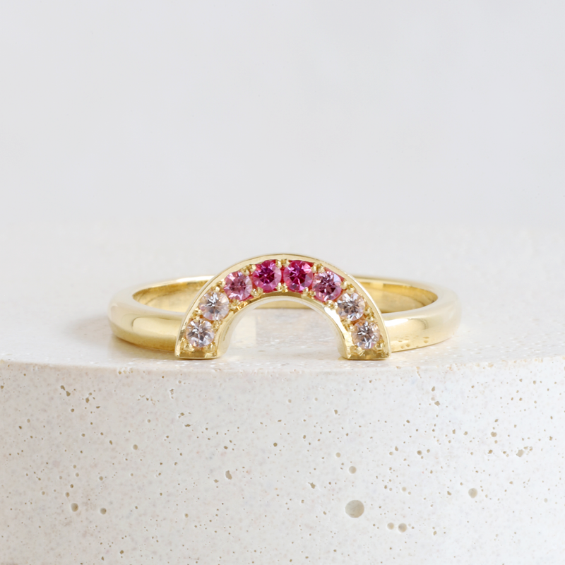 Ethical Jewellery & Engagement Rings Toronto - Solis Half Halo Band with Pink Lab Sapphires in Yellow - FTJCo Fine Jewellery & Goldsmiths