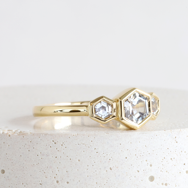 Ethical Jewellery & Engagement Rings Toronto - Hex Three Stone Bezel Ring in Yellow - FTJCo Fine Jewellery & Goldsmiths