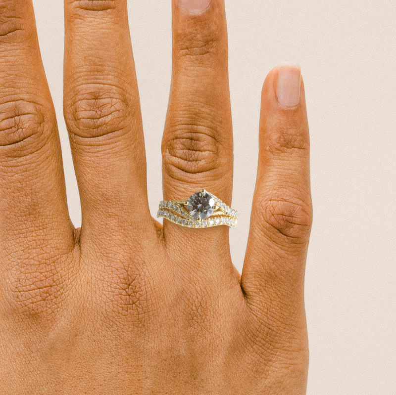 1.01 ct Cool Grey Bypass Solitaire with Pavé & Bypass Pavé Band in Yellow Gold