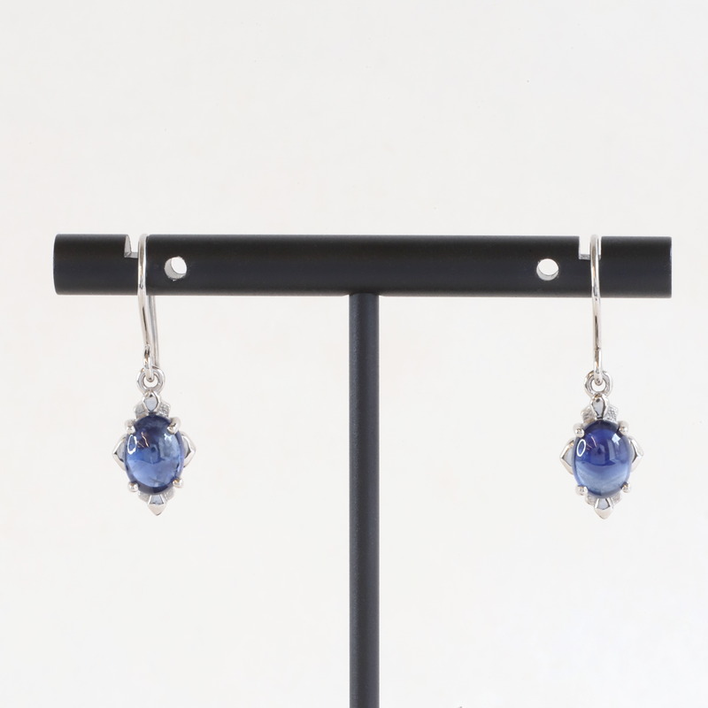 Ethical Jewellery & Engagement Rings Toronto - 2.92 tcw Deco Sapphire Cabochon Drop Earrings in White - FTJCo Fine Jewellery & Goldsmiths