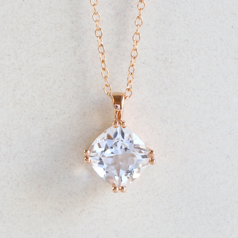 Ethical Jewellery & Engagement Rings Toronto - 2.58 ct Cushion Cut White Topaz Pendant in Rose Gold - FTJCo Fine Jewellery & Goldsmiths