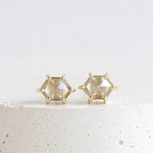Ethical Jewellery & Engagement Rings Toronto - 1.28 tcw Hexagon Rose Cut Sapphire Studs In Yellow - FTJCo Fine Jewellery & Goldsmiths