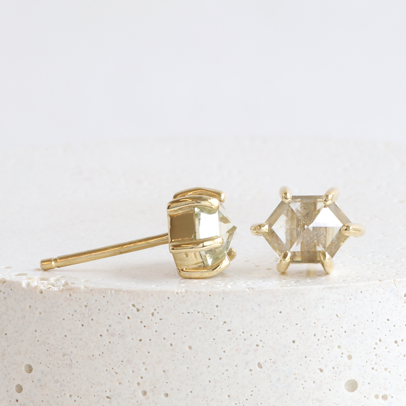 Ethical Jewellery & Engagement Rings Toronto - 1.28 tcw Hexagon Rose Cut Sapphire Studs In Yellow - FTJCo Fine Jewellery & Goldsmiths