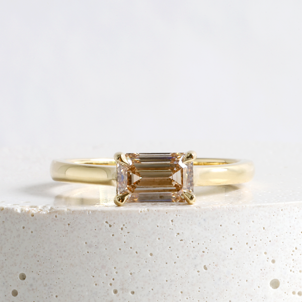 1.01 ct Light Terracotta Fancy Natural Diamond Horizontal Love Note Solitaire with Hidden Halo in Yellow Gold