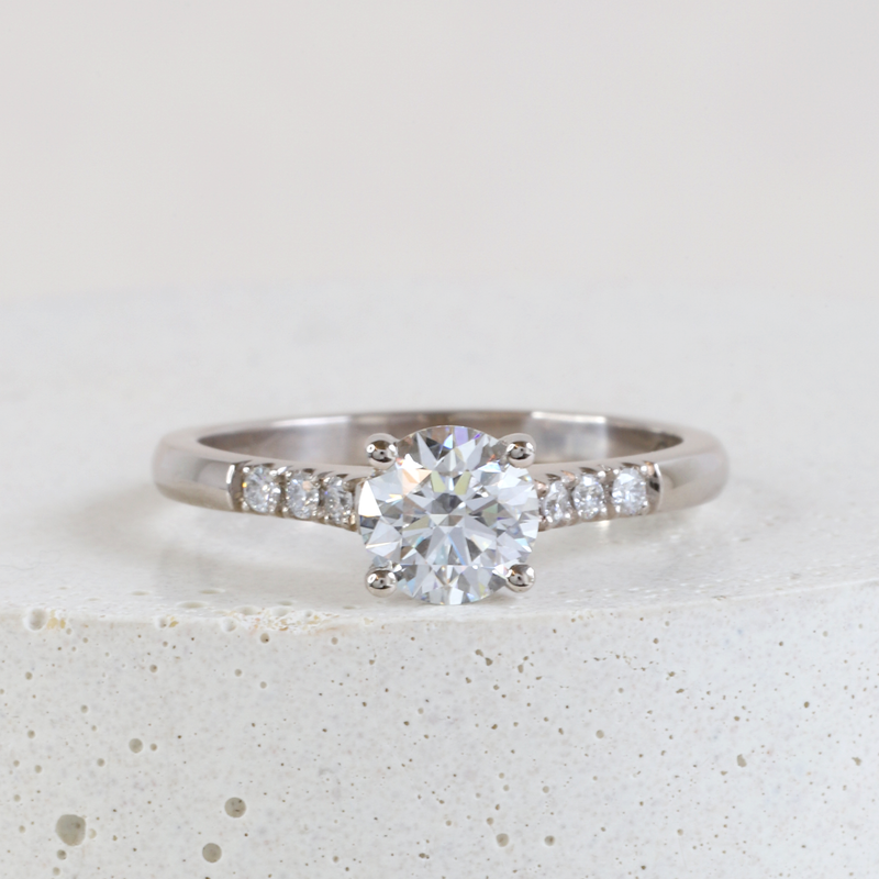 Ethical Jewellery & Engagement Rings Toronto - 0.78 ct E VS1 Lab Diamond Traditional Love Note Solitaire with Pave in White - FTJCo Fine Jewellery & Goldsmiths