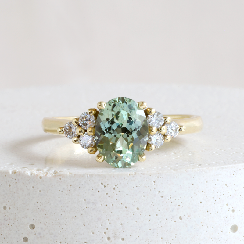 1.70 ct Light Seafoam Green Sapphire Oval Emma Ring in Yellow